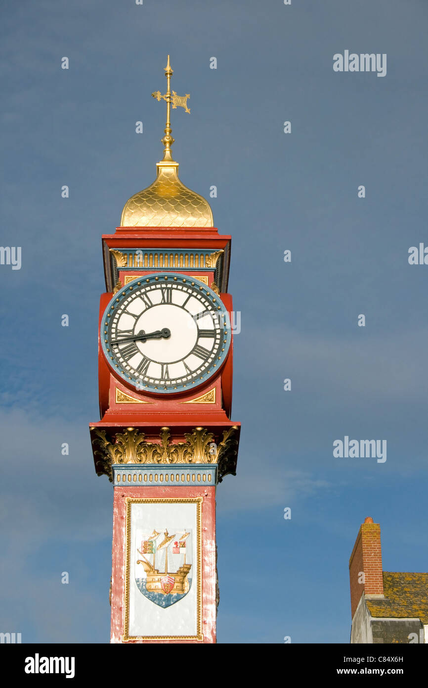 L'horloge du Jubilé et de la partie supérieure de la tour de l'horloge à Weymouth, Dorset, Angleterre. Banque D'Images