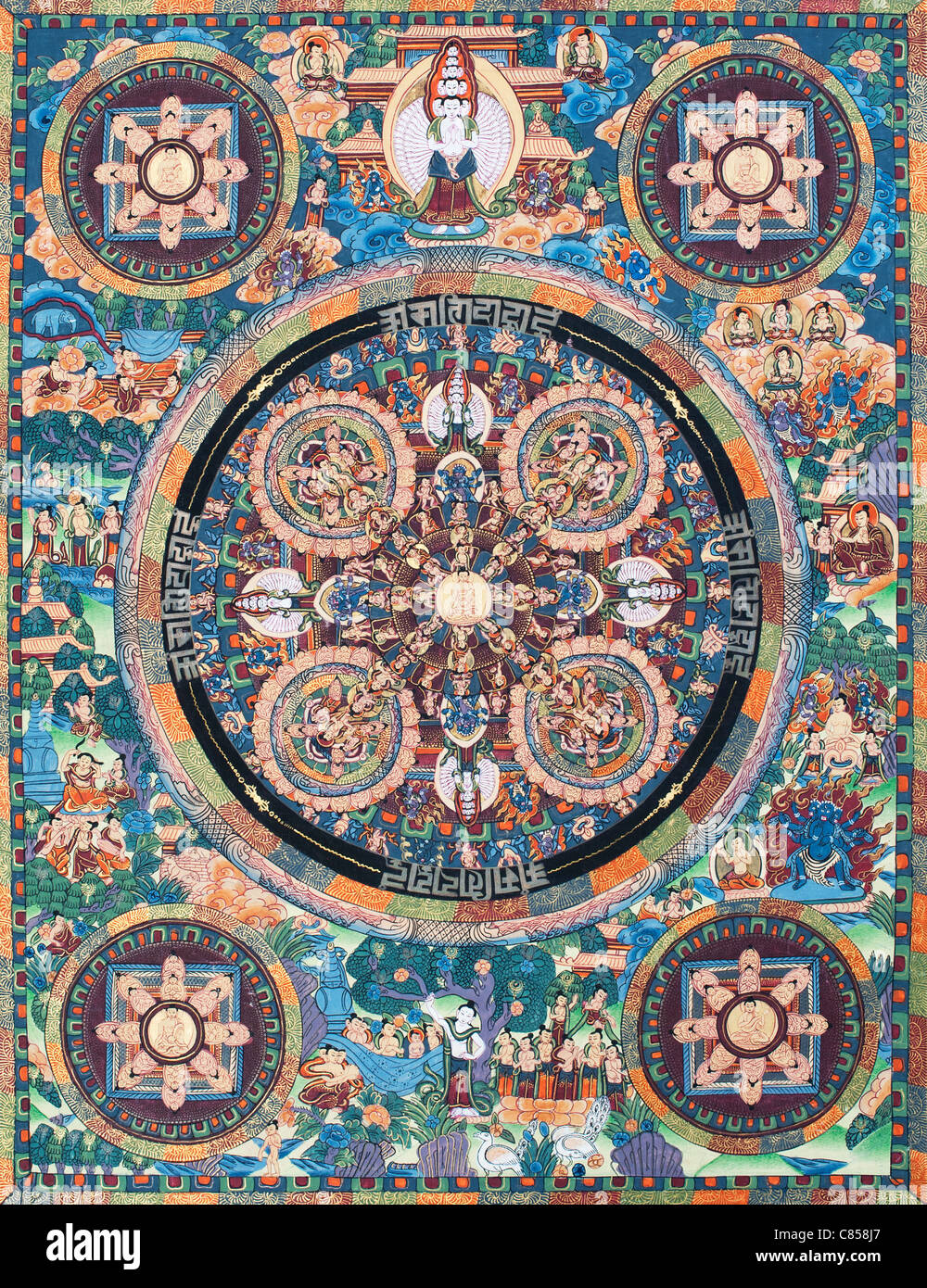 Thangka du Bouddhisme Tibétain coloré / Tanka peinture Banque D'Images