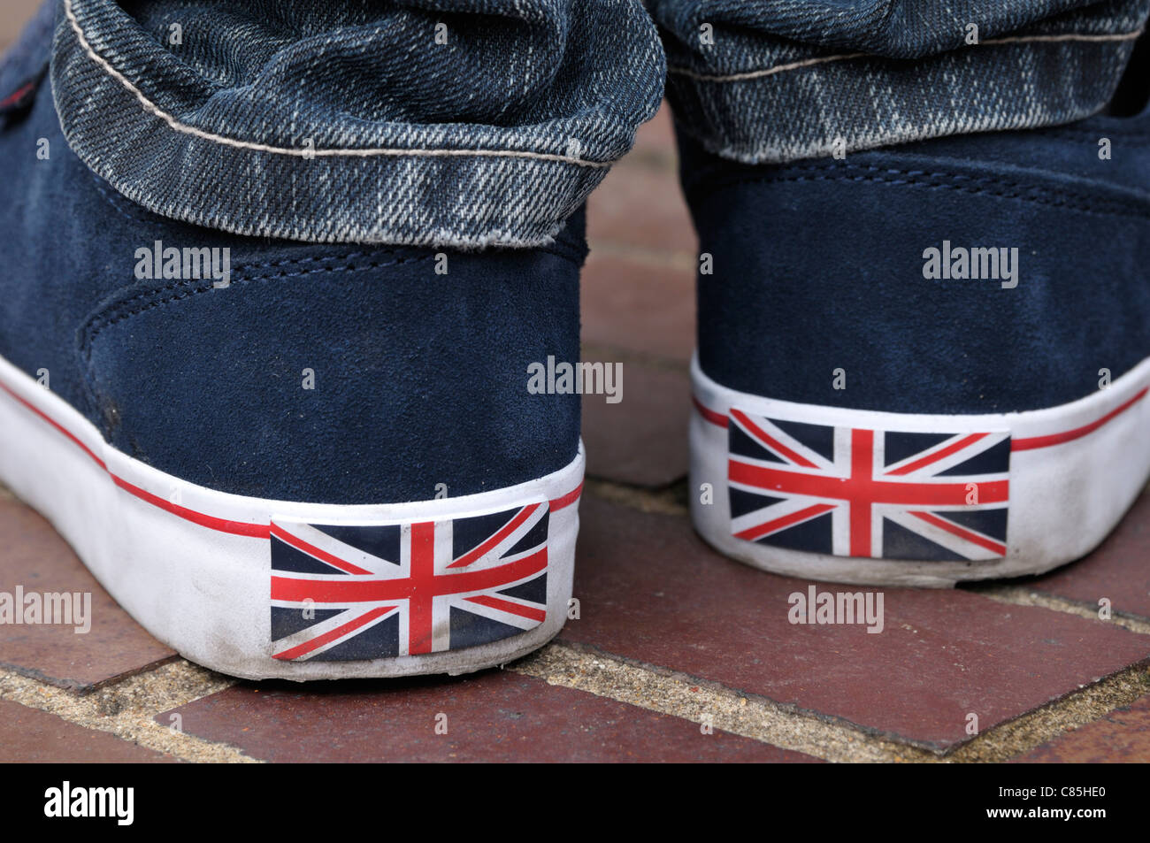 Des chaussures de course avec drapeau britannique Banque D'Images