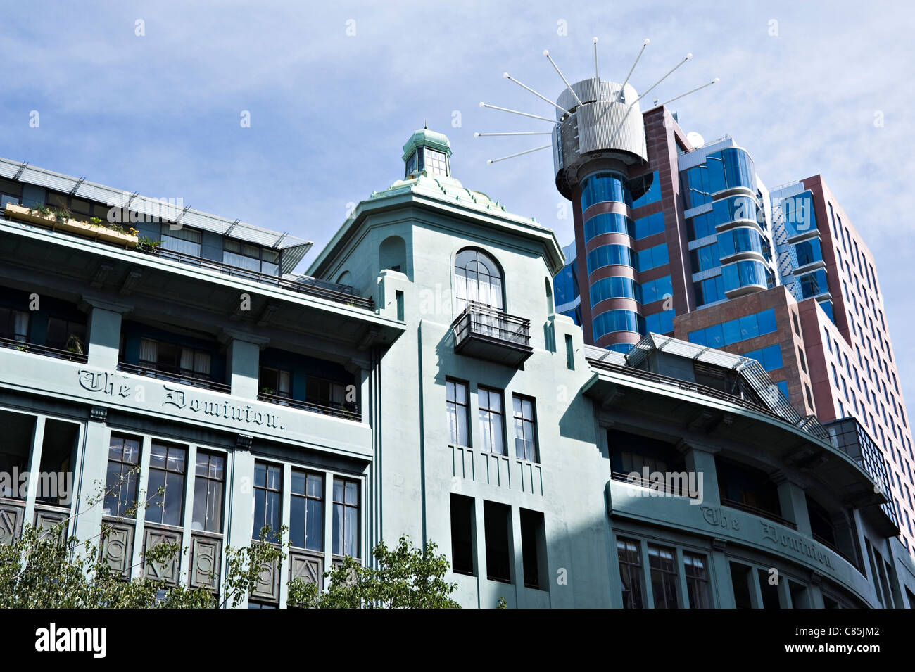 L'Édifice Dominion majestueux et moderne en forme de tour dans la ville de Île du Nord Wellington Nouvelle-Zélande NZ Banque D'Images