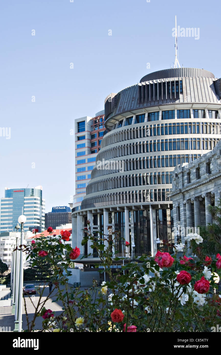 La ruche et les édifices du Parlement dans l'île du nord de la ville de Wellington en Nouvelle-Zélande Banque D'Images