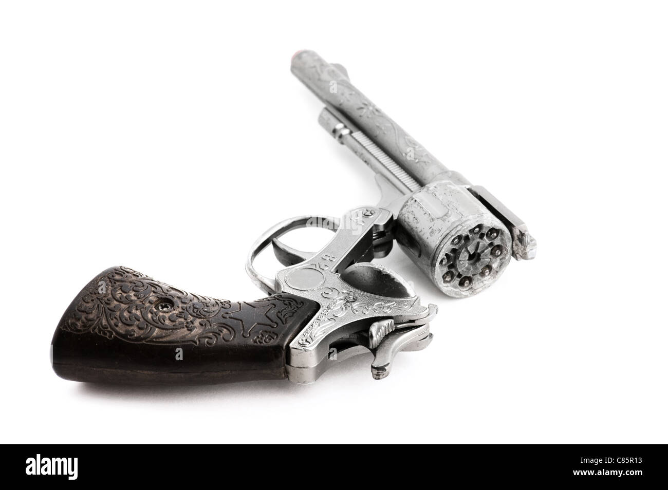 Objet sur blanc - revolver jouet close up Banque D'Images