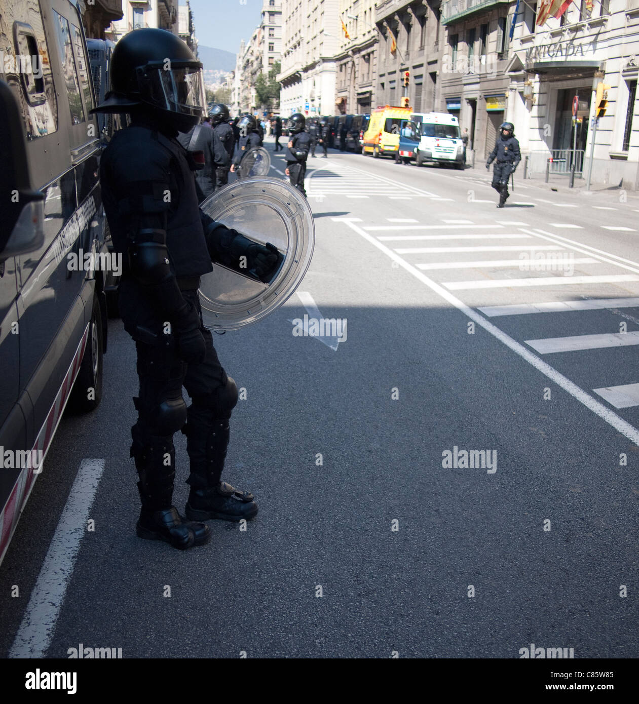 La police anti-émeute, Barcelone, Espagne Banque D'Images