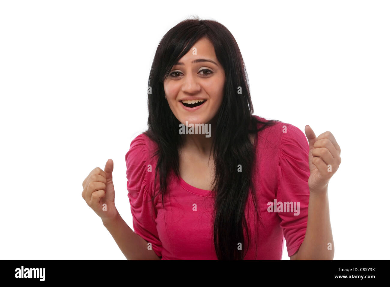 Jeune fille cheering Banque D'Images