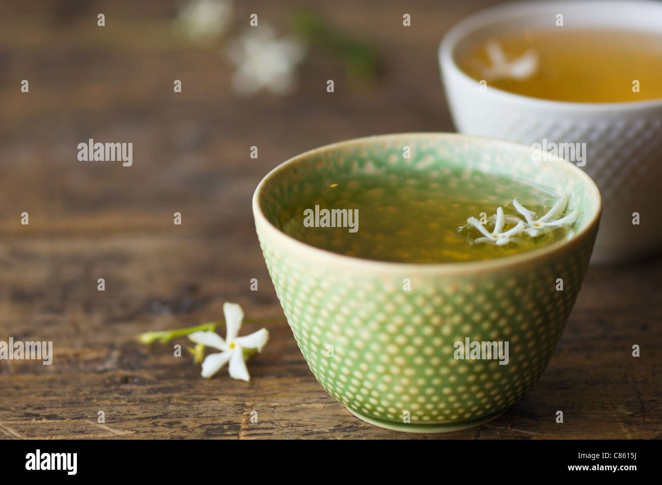Close up de thé au jasmin en verre Banque D'Images