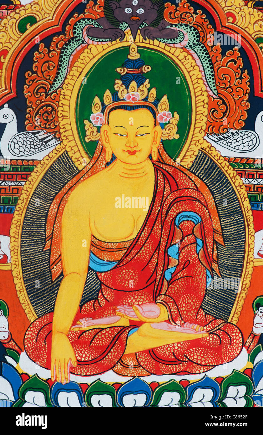 Thangka du Bouddhisme Tibétain coloré / Tanka peinture Banque D'Images