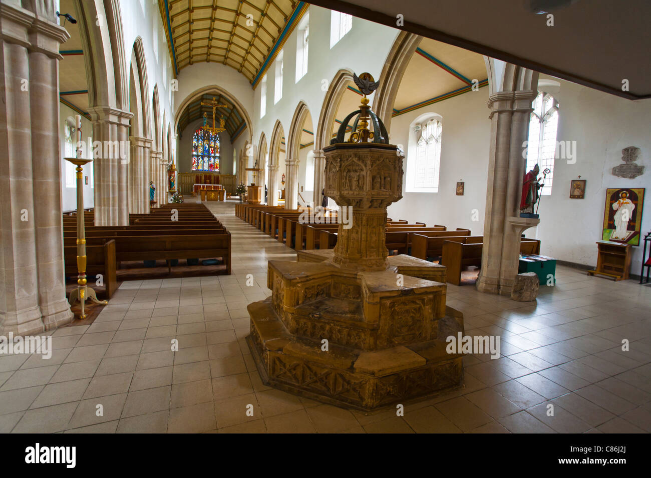 L'intérieur de l'église St Mary à Little Walsingham, à Norfolk. Banque D'Images