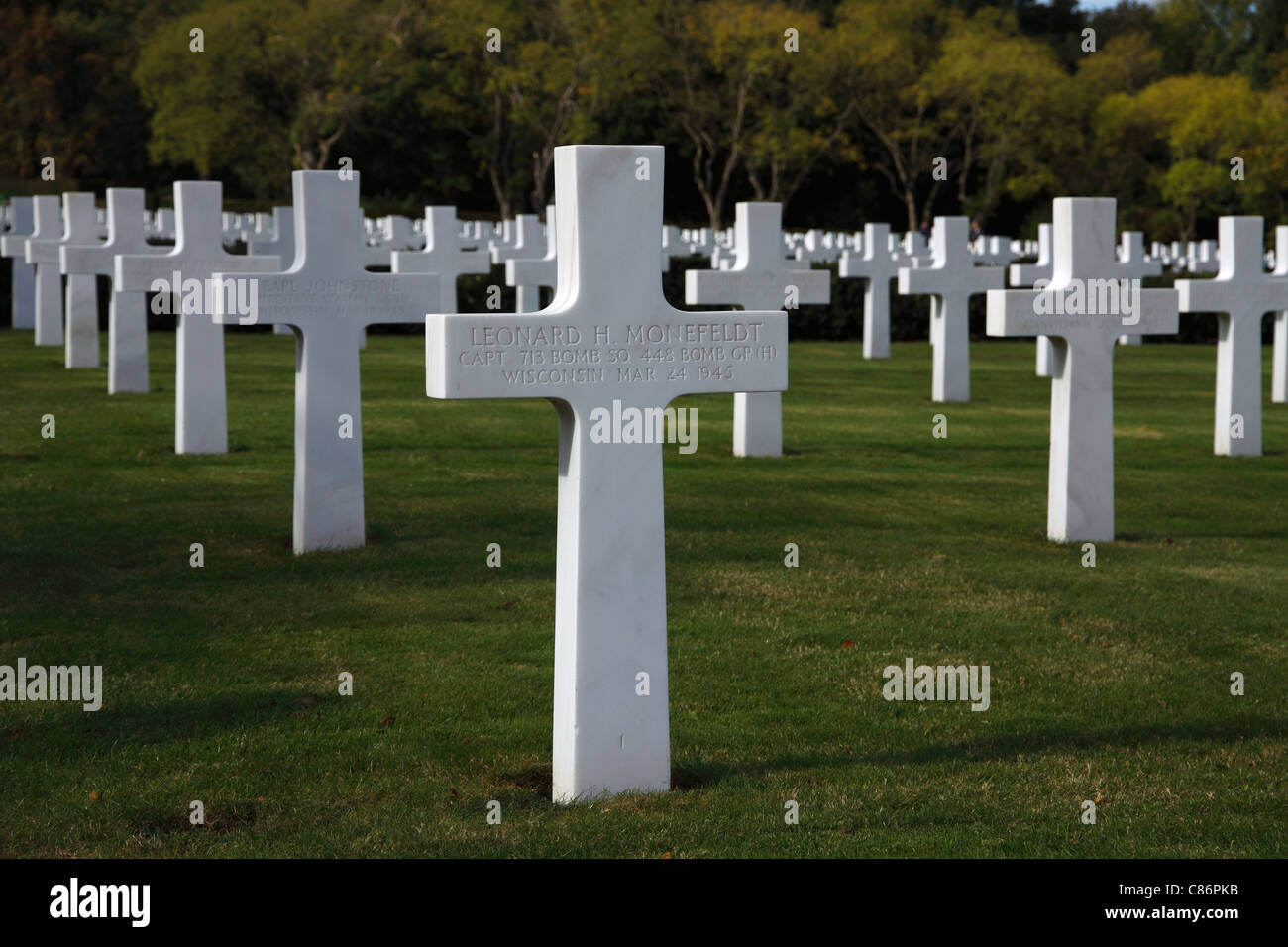 Pierres tombales au cimetière américain près de Cambridge Banque D'Images