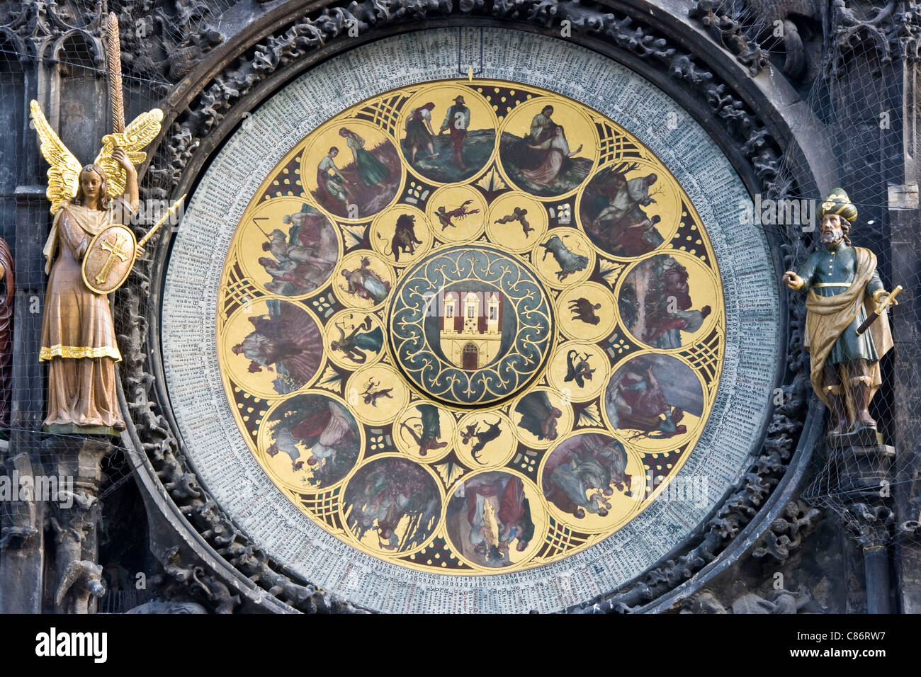 Visage peint de l'horloge astronomique de Staromestske Namesti (vieille ville) Prague République tchèque l'Europe de l'Est Banque D'Images