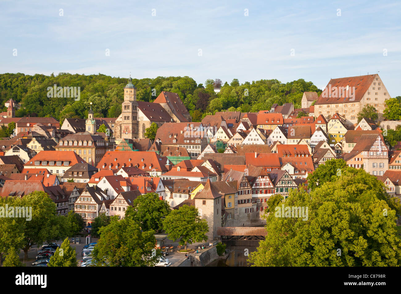 Allemagne, Bade-Wurtemberg, Schwabisch Hall, vue du paysage urbain Banque D'Images