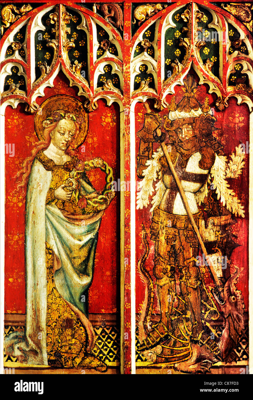 Filby, Norfolk, jubé, Sainte Cécile et Saint George English écrans médiévale peintures peinture panneaux panneau peint l'Angleterre Banque D'Images