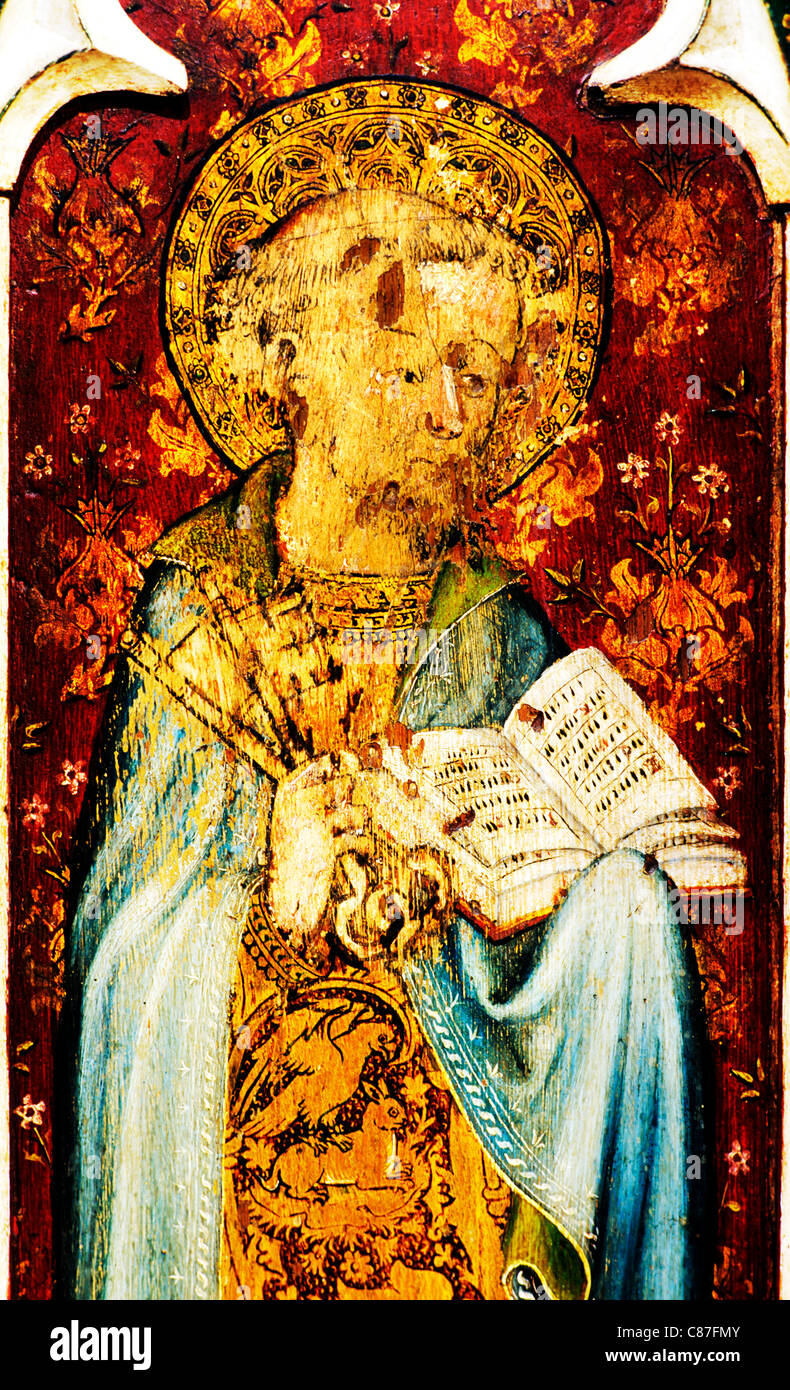 Ranworth, Norfolk, jubé, Saint Pierre, tenant les clés, détail English écrans médiévale peintures Peinture Panneaux Panneau peint Banque D'Images