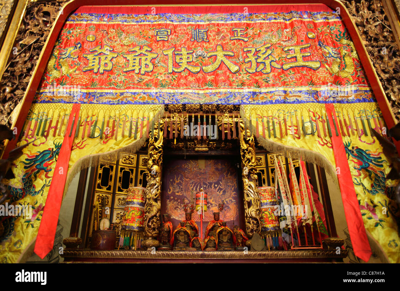 Décorations à clanhouse Khoo Kongsi et temple, Georgetown, Penang, Malaisie Banque D'Images