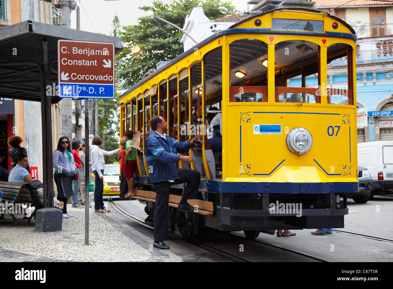 Bondinho, Largo dos Guimarães, Santa Teresa, Rio de Janeiro, Brésil Banque D'Images