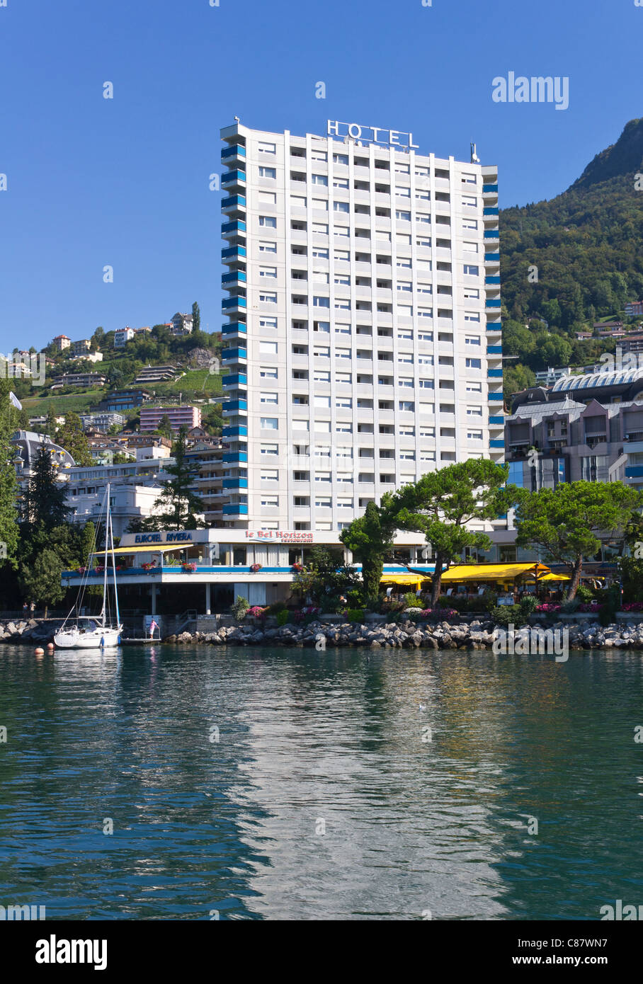 Hôtels au bord du lac à Montreux sur le Lac Léman Banque D'Images