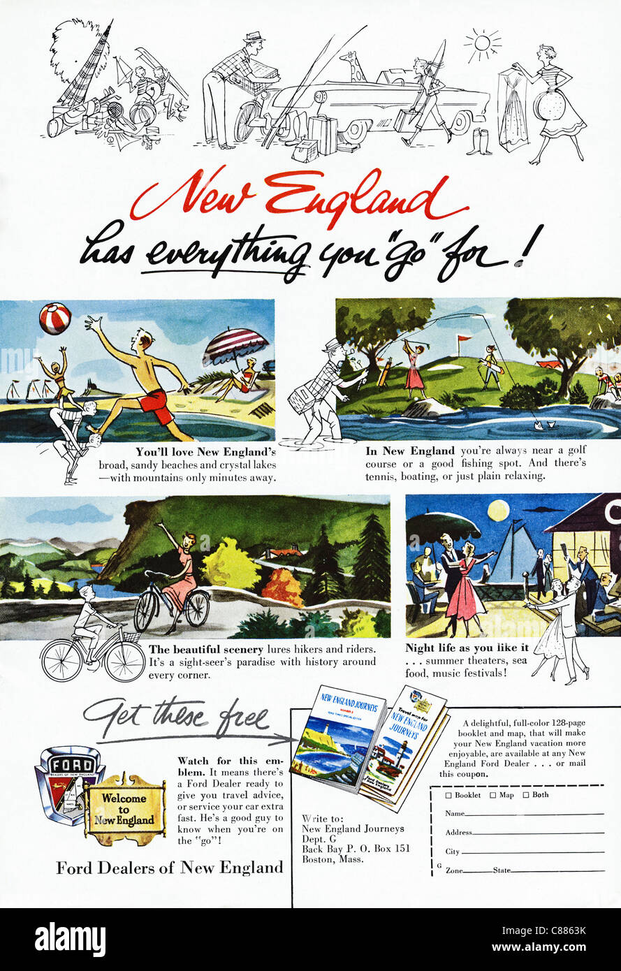 Publicité dans un magazine américain vers 1954 en Nouvelle Angleterre vacances publicité Banque D'Images