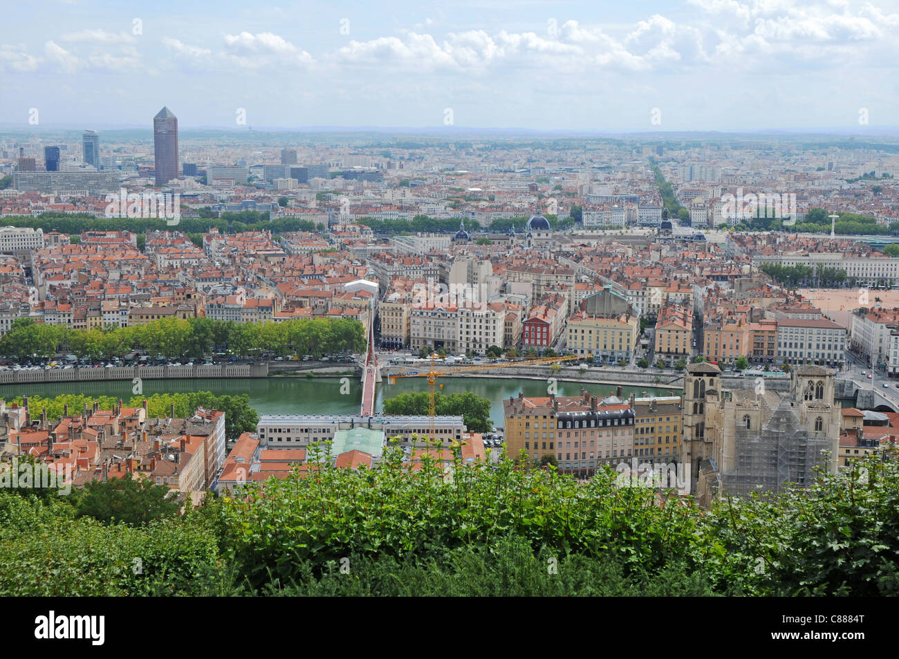 Panorama de la ville de Lyon, France - vue de la colline de Fourvière Banque D'Images