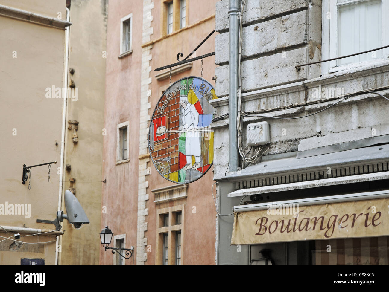 Boulangerie à la rue Saint-Jean, le vieille ville de Lyon, France Banque D'Images