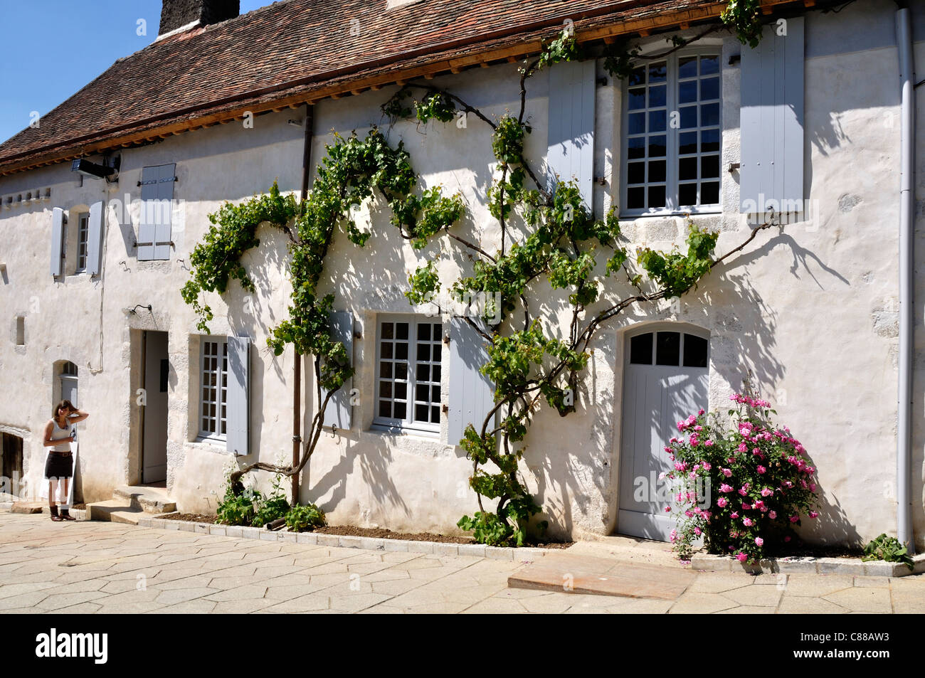 Hôtel Moisy soeurs, à St Céneri le Gerei, place des artistes fin du xixe début xxe (Orne, Normandie, France). Banque D'Images