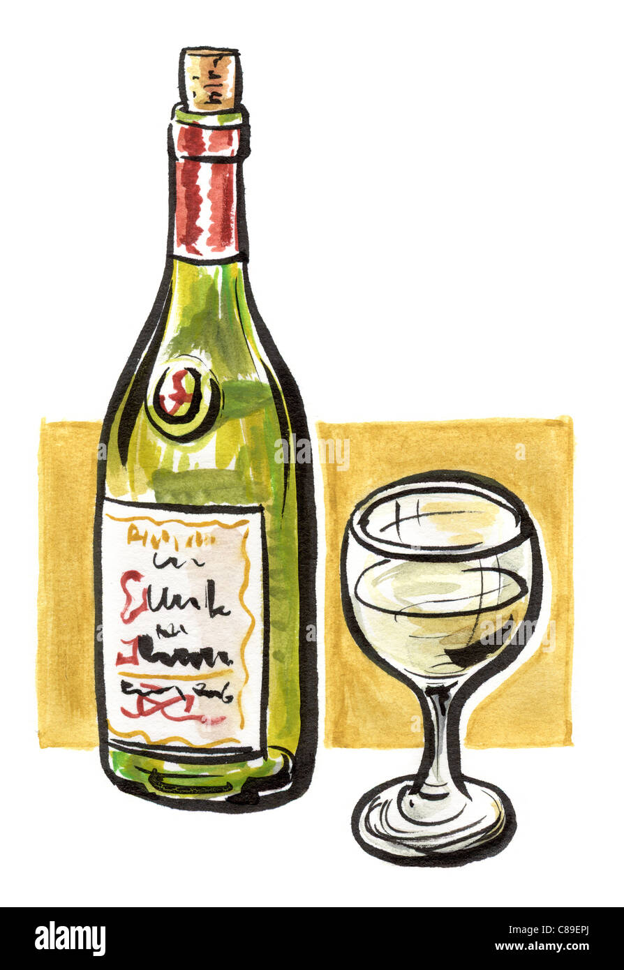 Bouteille et verre de vin blanc Banque D'Images