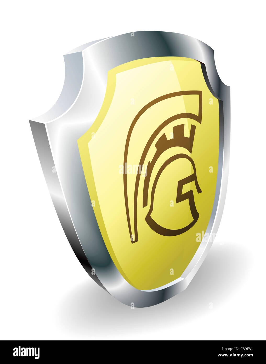 Un Spartan, Trojan, ou bouclier romain concept de sécurité. Casque de protection à l'icône. Banque D'Images