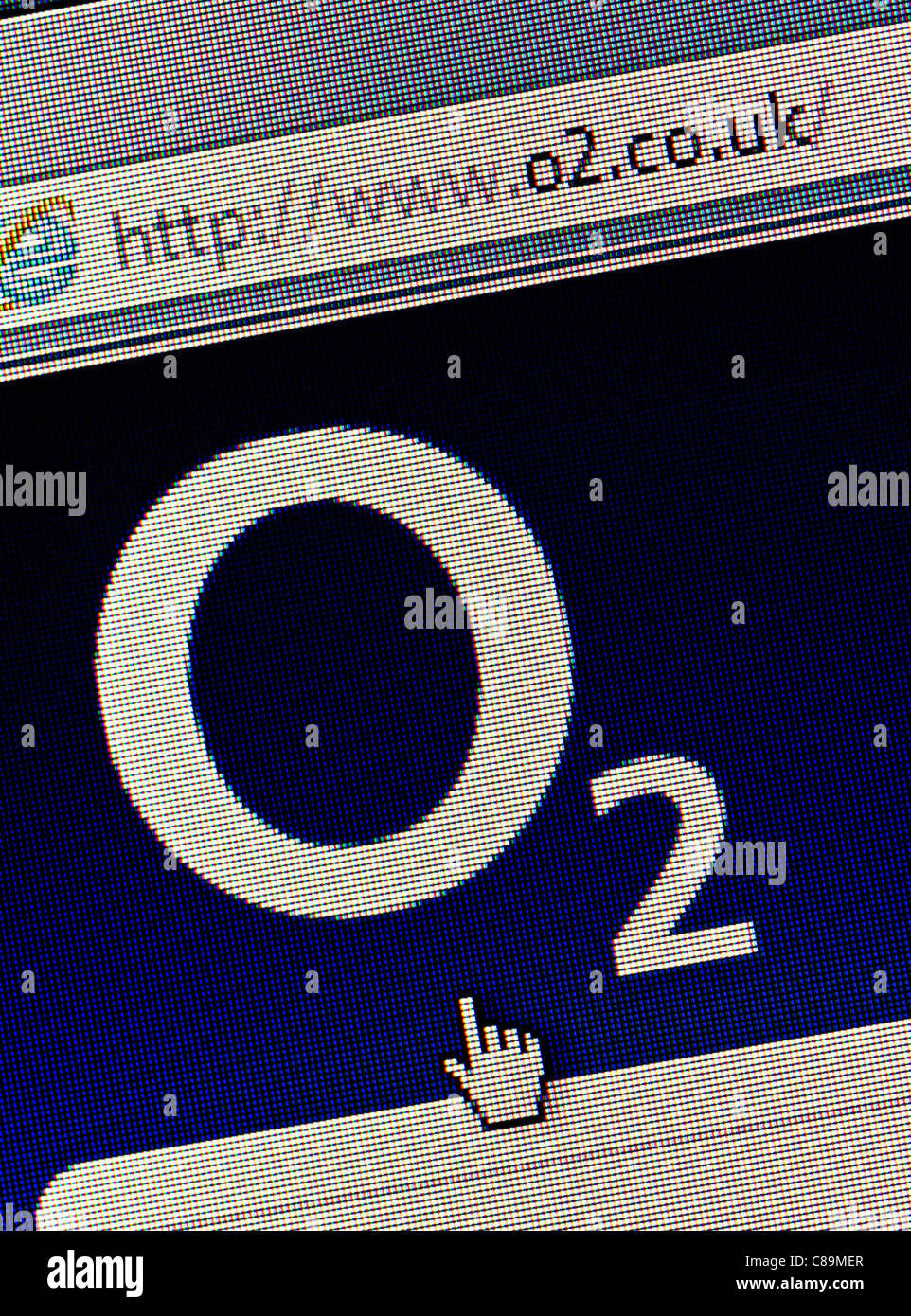 O2 logo et un nouveau site web close up Banque D'Images