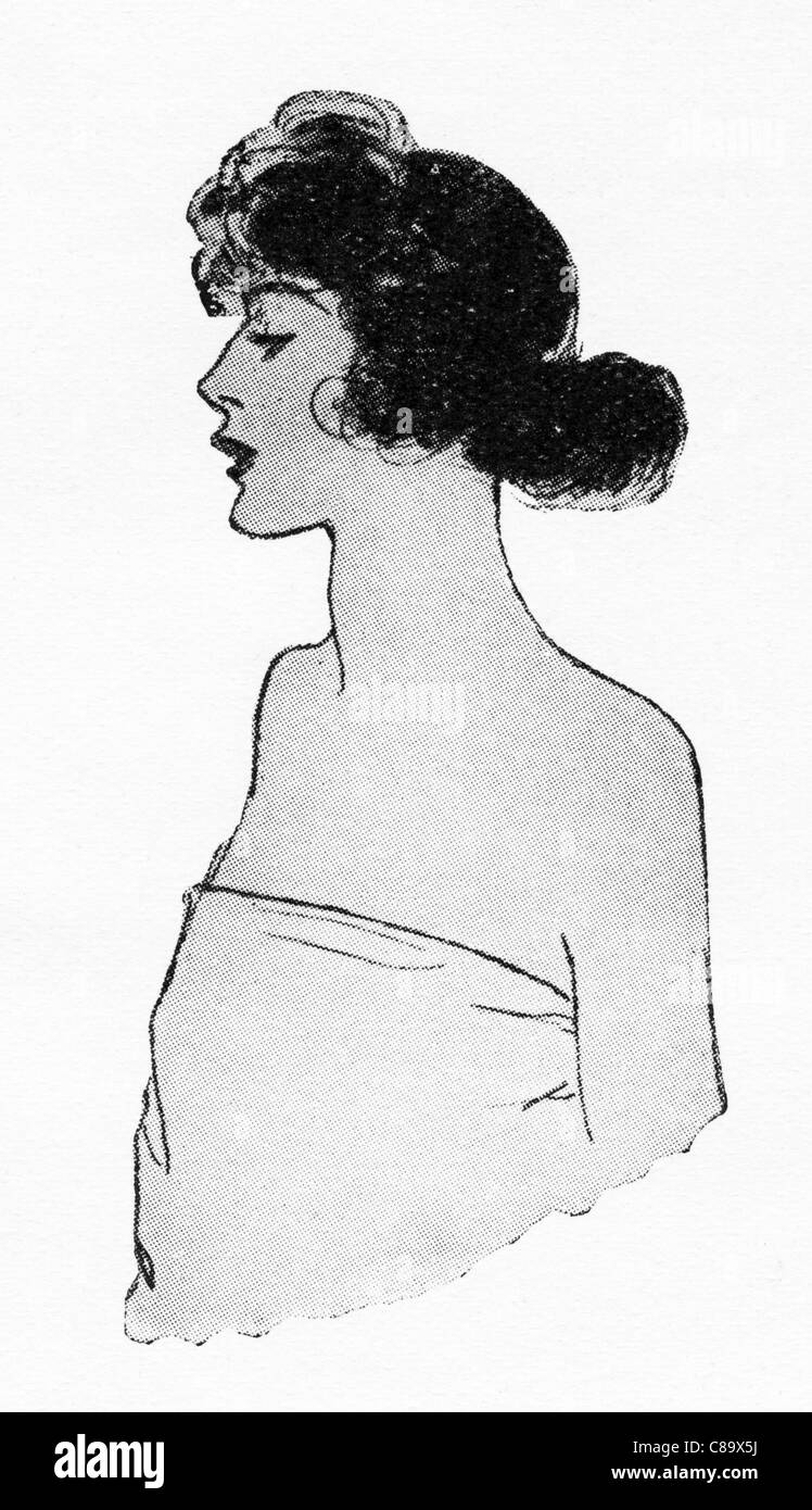 L'illustration de mode vers 1922. Nouvelle coiffure, un 'bang' agita devant et fluffed des boucles sur les oreilles. Banque D'Images