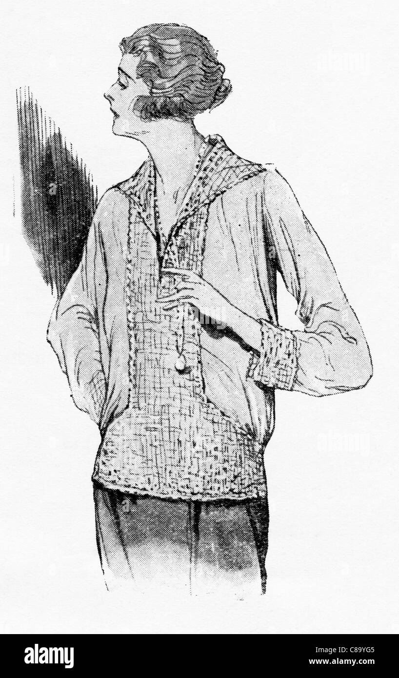 L'illustration de mode vers 1922. La blouse en crêpe de Chine boîte hand crocheté de match. Banque D'Images