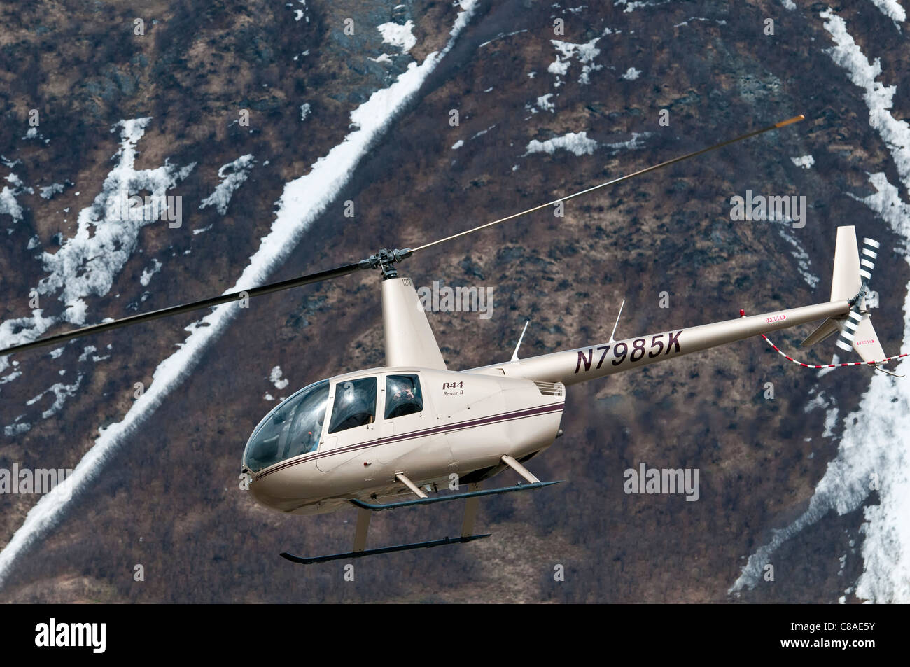 Robinson R44 Raven II hélicoptère en vol, Valdez fly-in et le spectacle aérien, Valdez, en Alaska. Banque D'Images