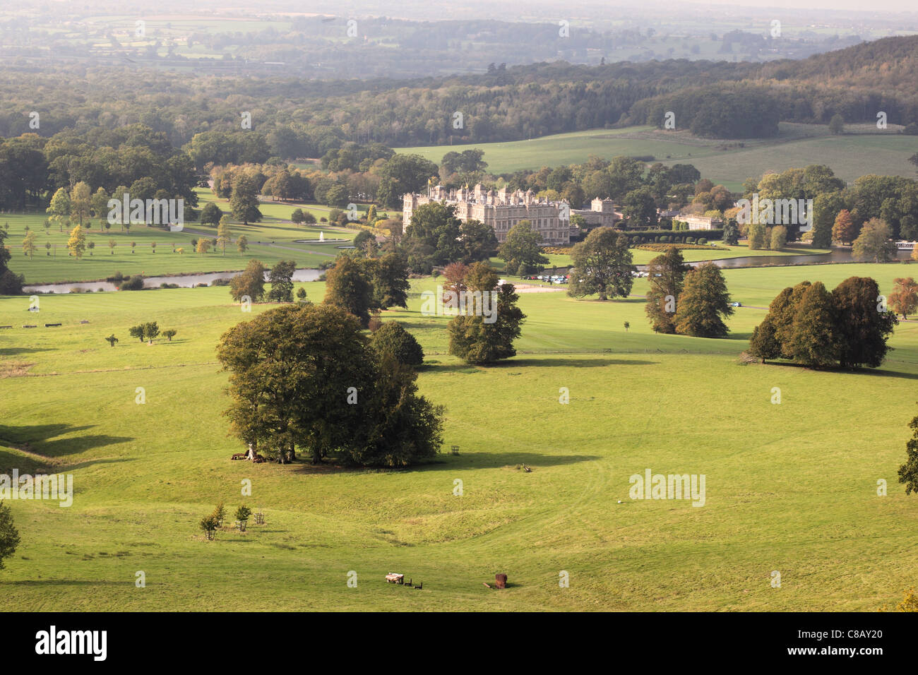 Vue de Heaven Gate vers Longleat House, Warminster, Wiltshire, Angleterre, Royaume-Uni Banque D'Images