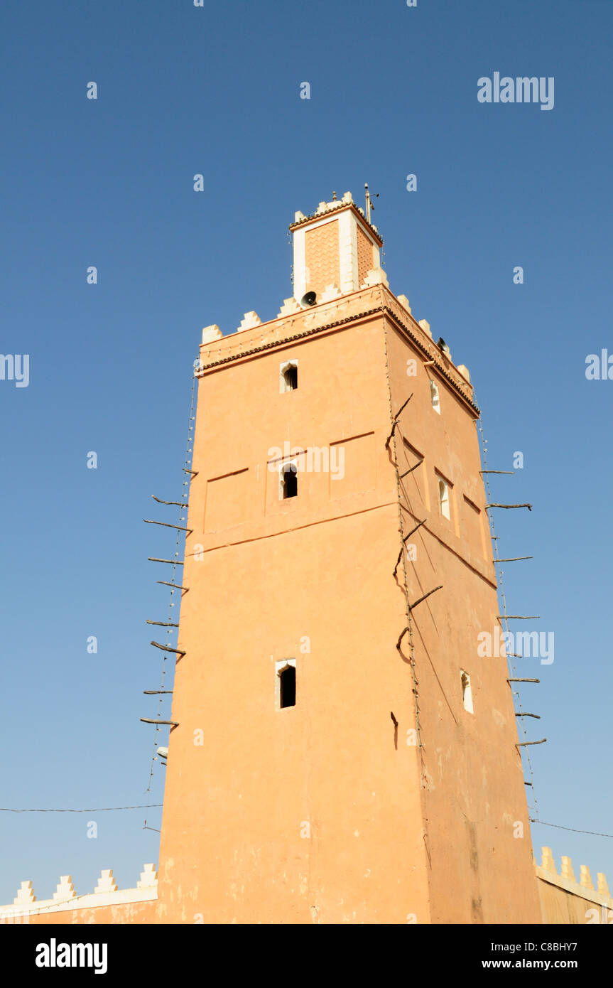 Minaret de la Grande Mosquée, Tiznit, Maroc Banque D'Images