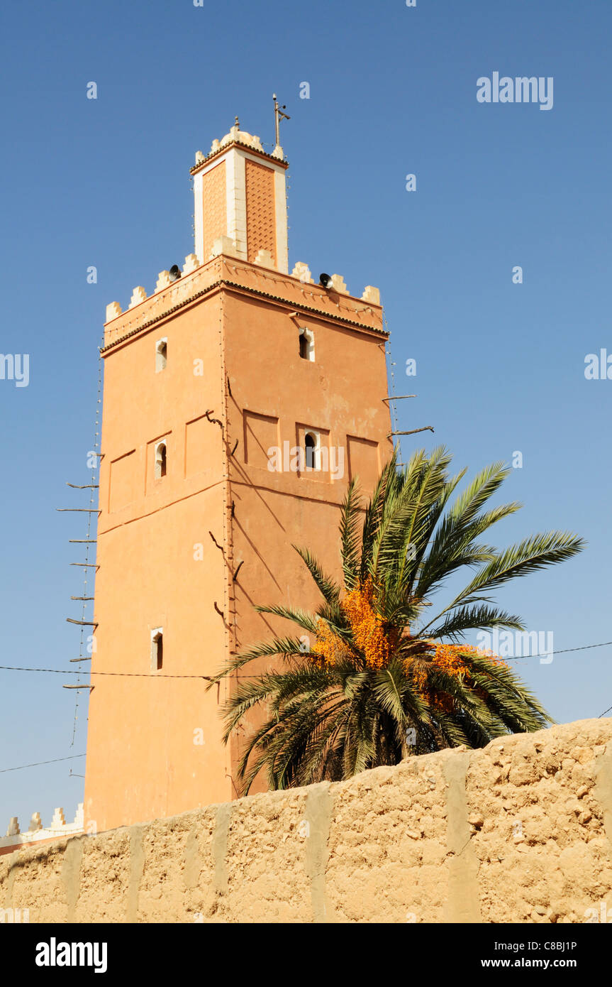 Minaret de la Grande Mosquée, Tiznit, Maroc Banque D'Images