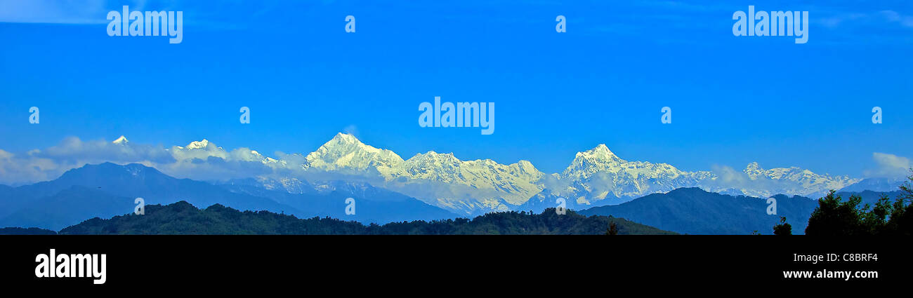 Panorama Khangchendzonga vont de Gangtok, Sikkim, Inde Banque D'Images