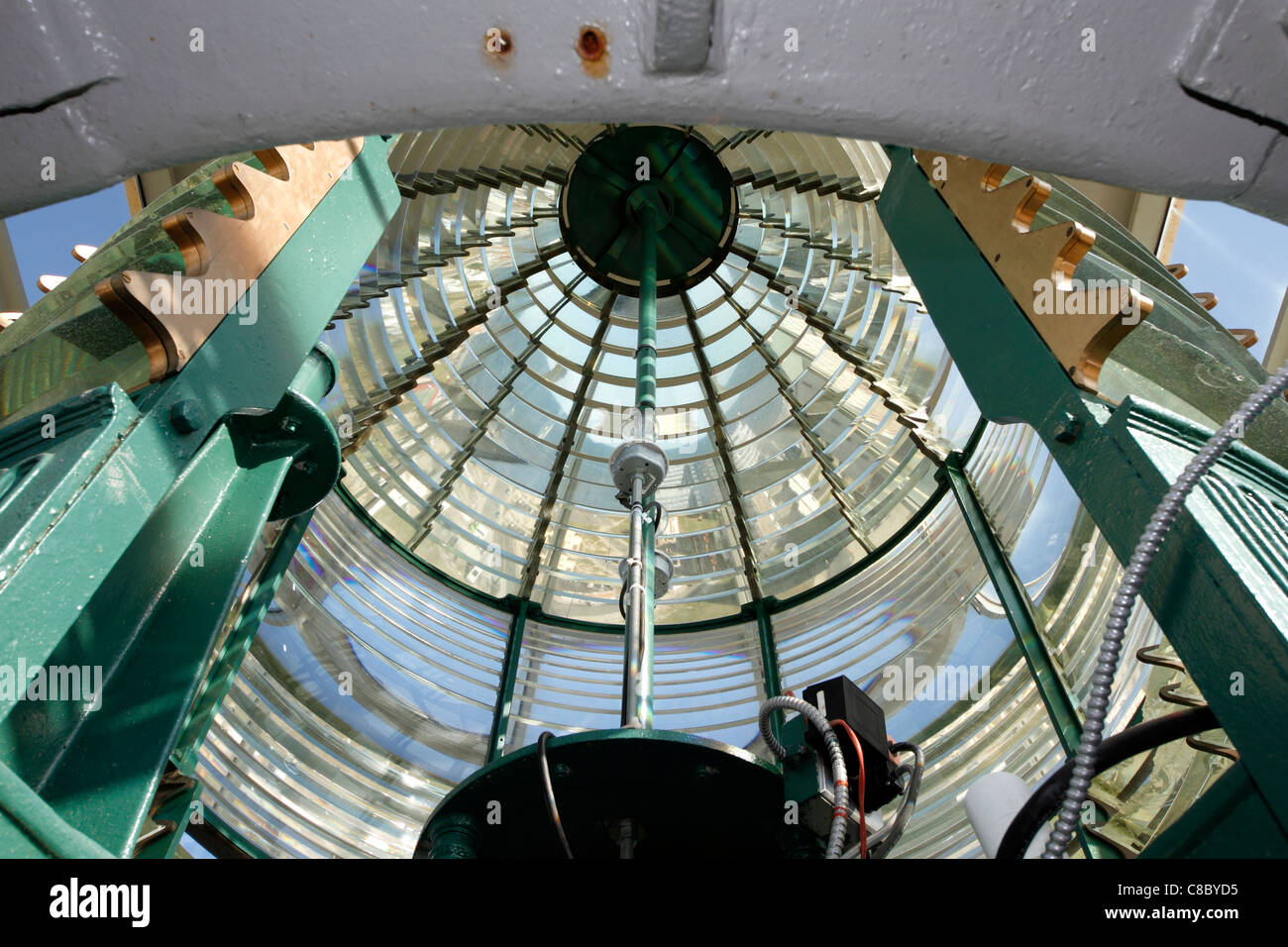 L'intérieur d'une lentille de Fresnel Absecon Lighthouse à Atlantic City, NJ Banque D'Images