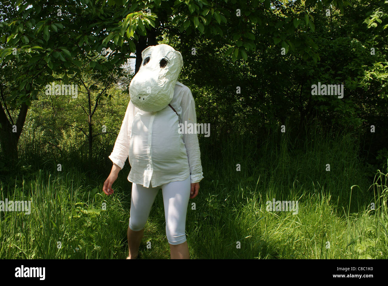 En étudiant étudiant Juwenalia Moomin déguisement pendant au Festival Cracovie, Pologne Banque D'Images