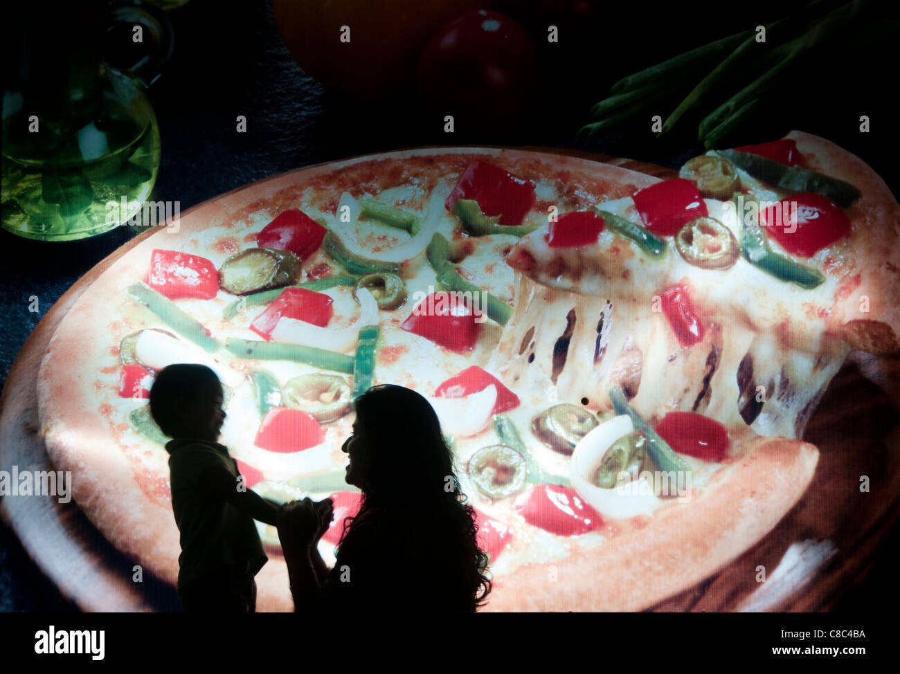 Panneau d’affichage pizza Banque D'Images