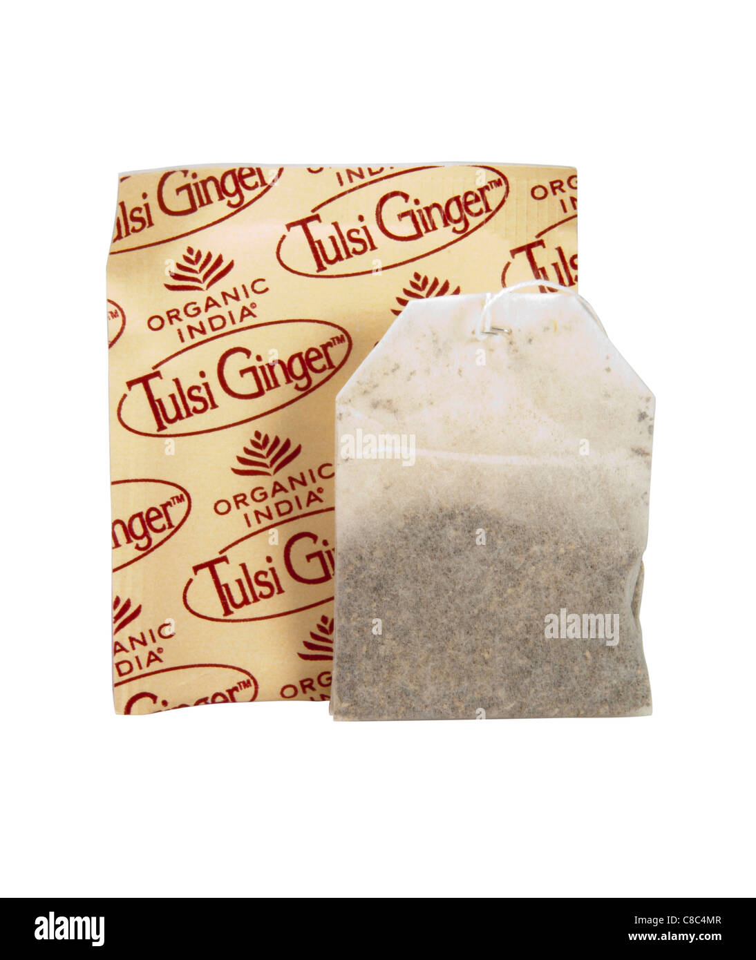 Tulsi thé au gingembre sac sur fond blanc Banque D'Images