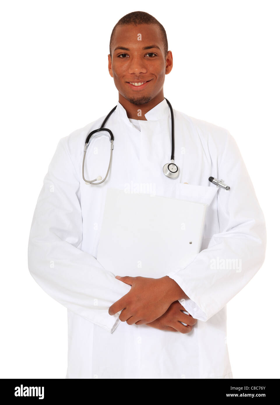 Médecin noir attrayant. Le tout sur fond blanc. Banque D'Images Médecin noir attrayant. Le tout sur fond blanc. Banque D'Images