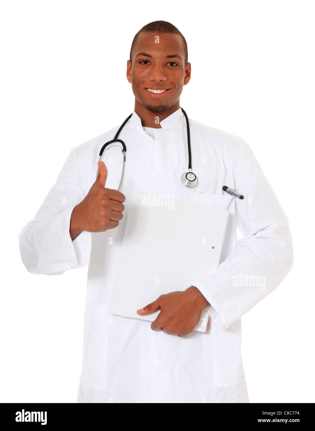 Belle black doctor showing Thumbs up. Le tout sur fond blanc. Banque D'Images Belle black doctor showing Thumbs up. Le tout sur fond blanc. Banque D'Images