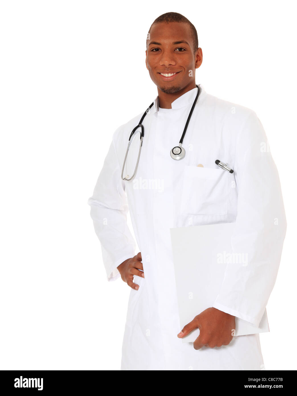 Médecin noir attrayant. Le tout sur fond blanc. Banque D'Images Médecin noir attrayant. Le tout sur fond blanc. Banque D'Images