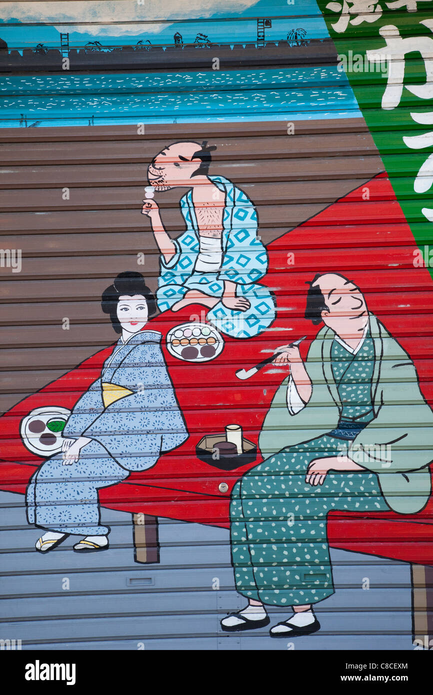 Japon, Tokyo, Asakusa, l'Ukiyo-e d'art de style boutique sur volets Banque D'Images