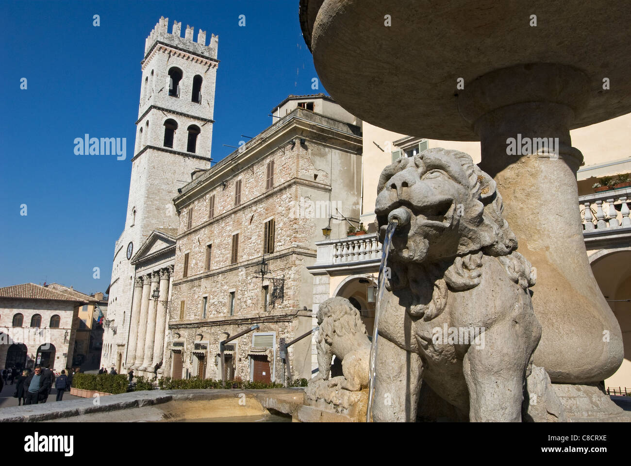 La Piazza del Comune, Assise, Pérouse, Ombrie, Italie Banque D'Images