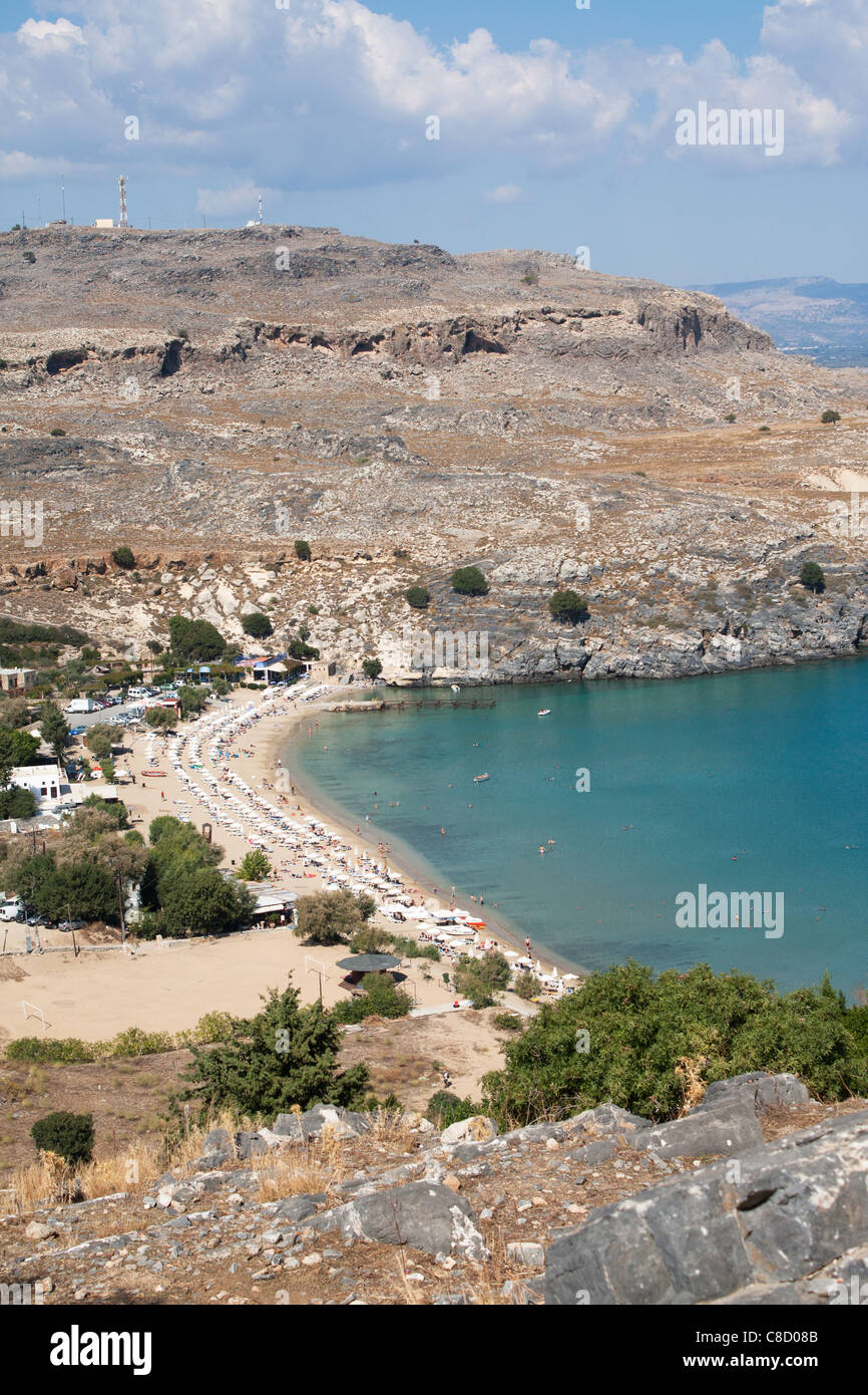 Plage de Lindos à Rhodes, en Grèce. Banque D'Images
