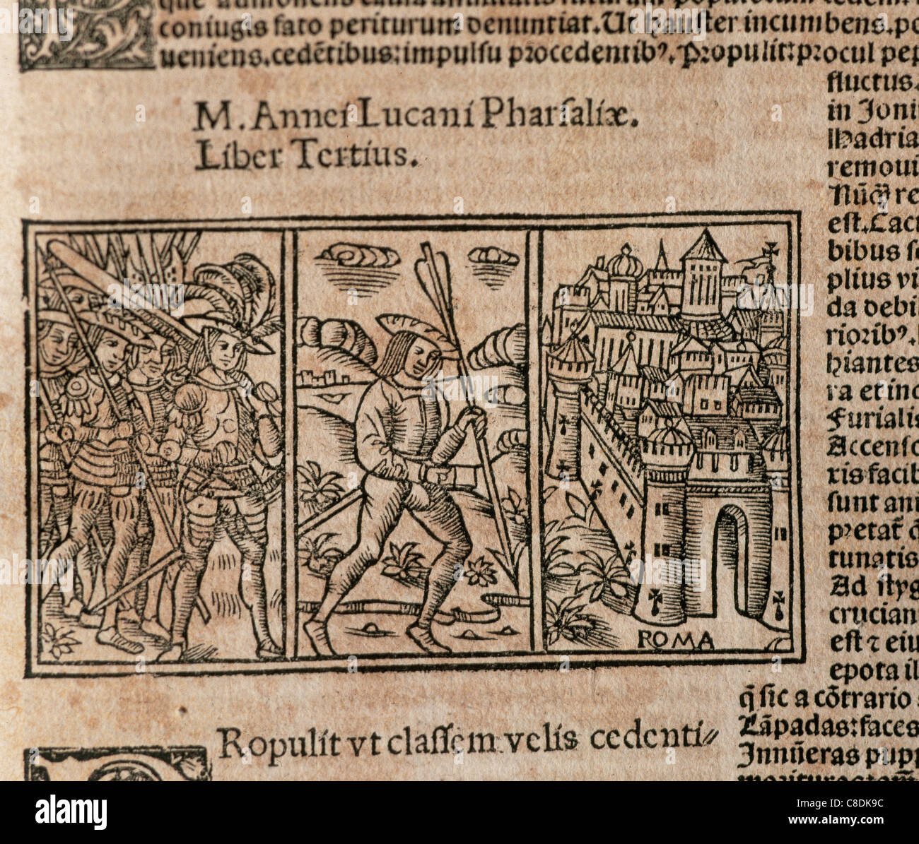 Lucan (39-65). Poète latin. Pharsalia. Détail du Livre III. Imprimé en 1519. Banque D'Images