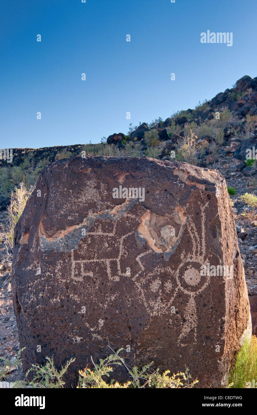 Pétroglyphes à Boca Negra Canyon, Monument national Petroglyph, Albuquerque, New Mexico, USA Banque D'Images