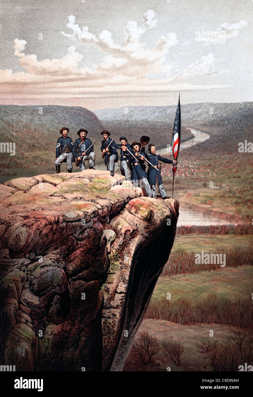 Les soldats de l'Union sur Point Lookout durant la guerre civile USA Banque D'Images