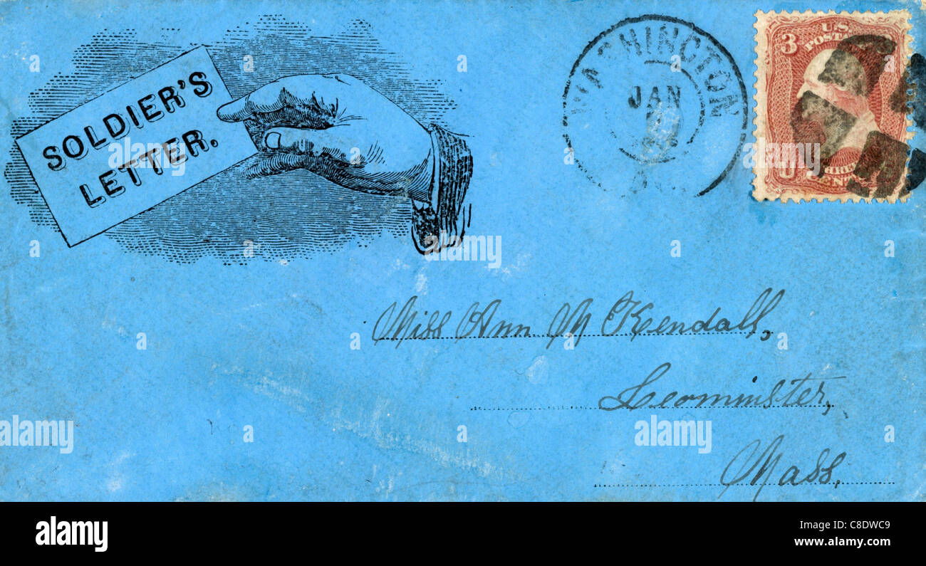 Lettre de soldats USA Guerre Civile, oblitérée de Washington et avec un timbre de 3 100 Banque D'Images