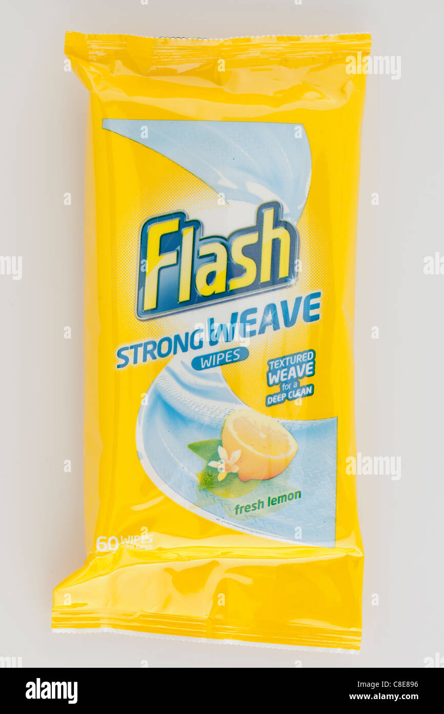 Résistant à l'humidité refermable sachet de 60 armure solide Flash texturé citron frais lingettes de nettoyage en profondeur Banque D'Images