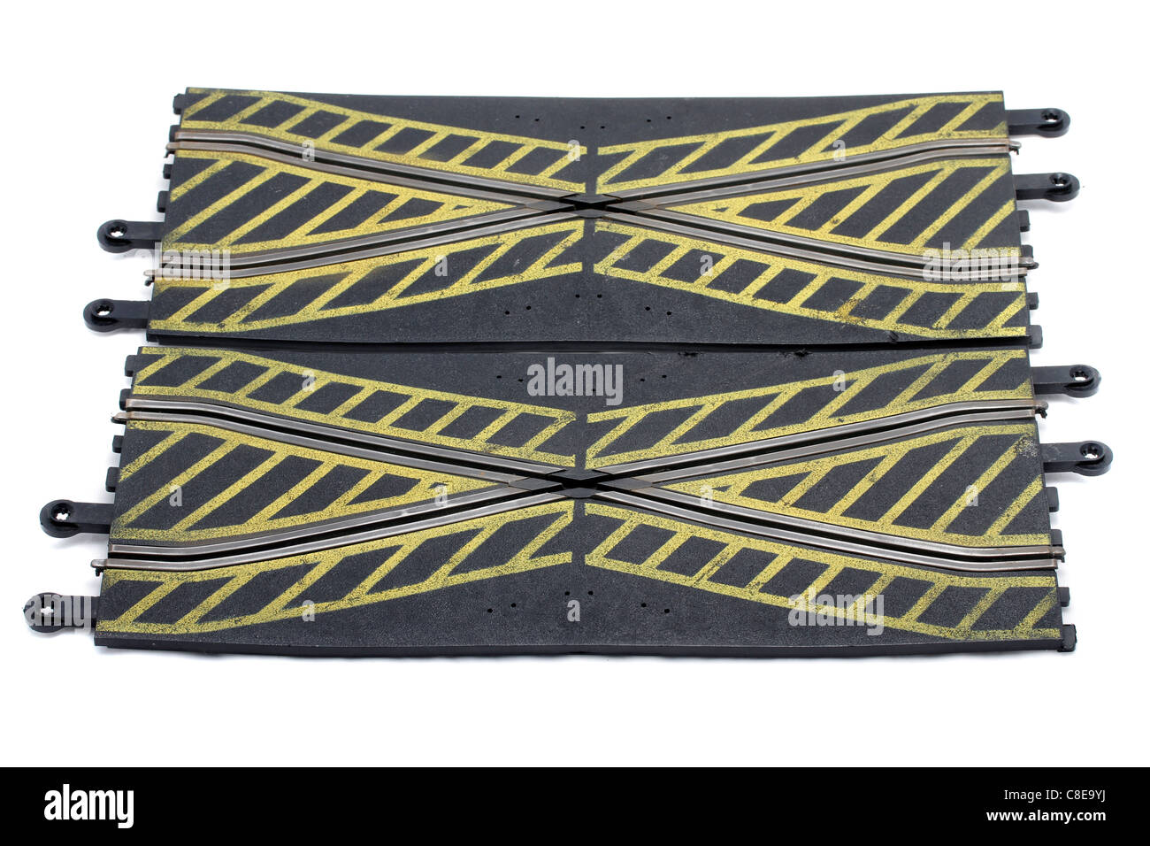 La voie classique Scalectrix paire de liaisons droit standard C182 très utilisées mais en bon état de fonctionnement Banque D'Images