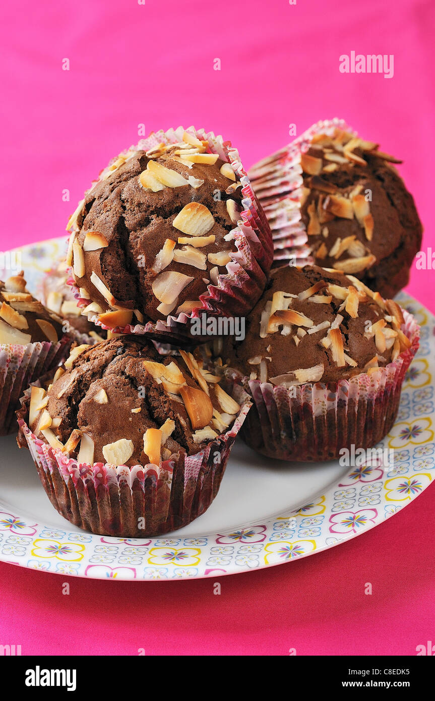 Muffins au chocolat et amandes Banque D'Images